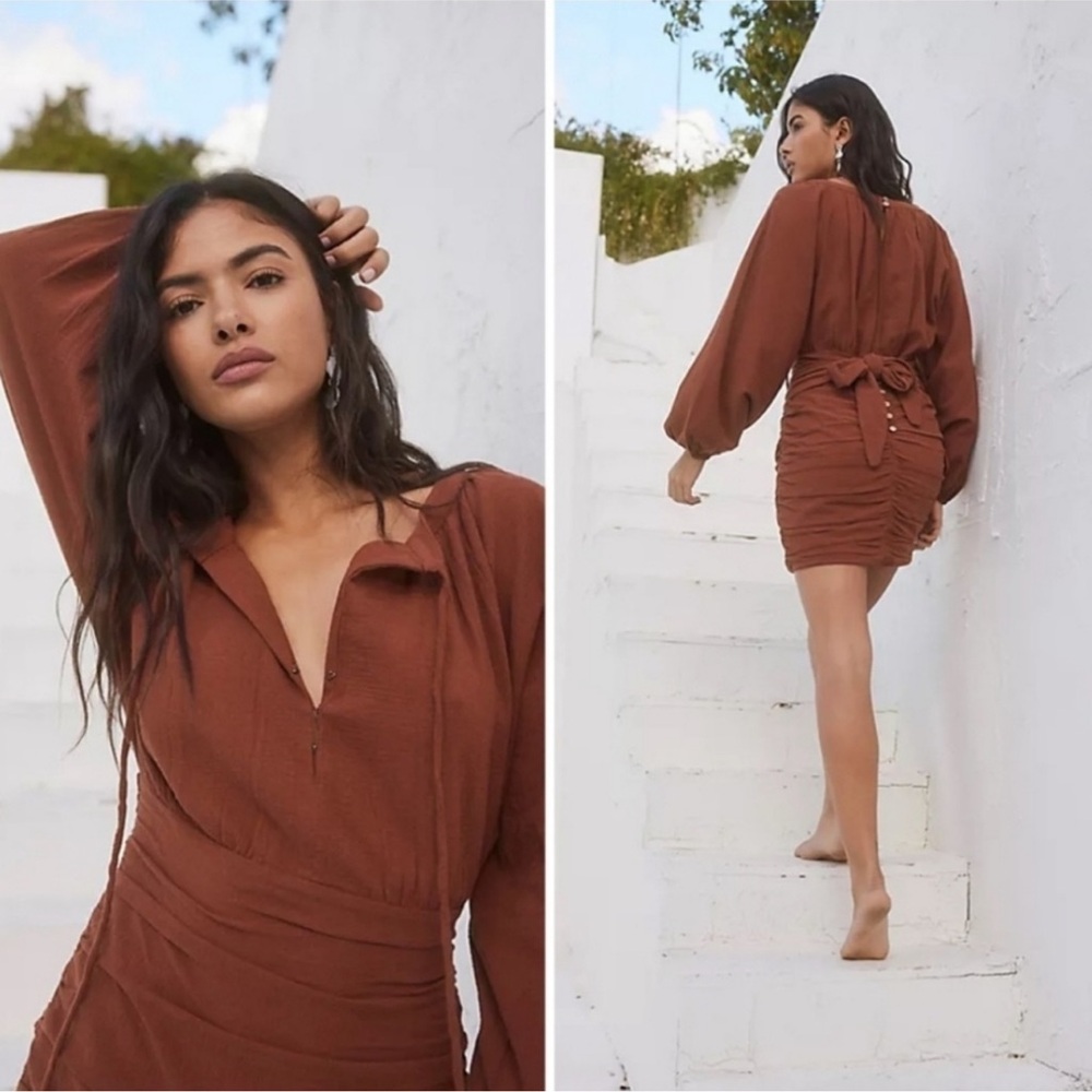 Free People The Only One Mini Dress in a rusty brick red or chocolate brown XS